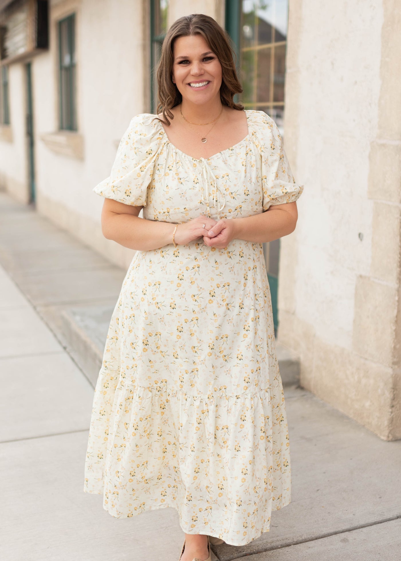 Haley Pale Yellow Floral Corset Waist Dress