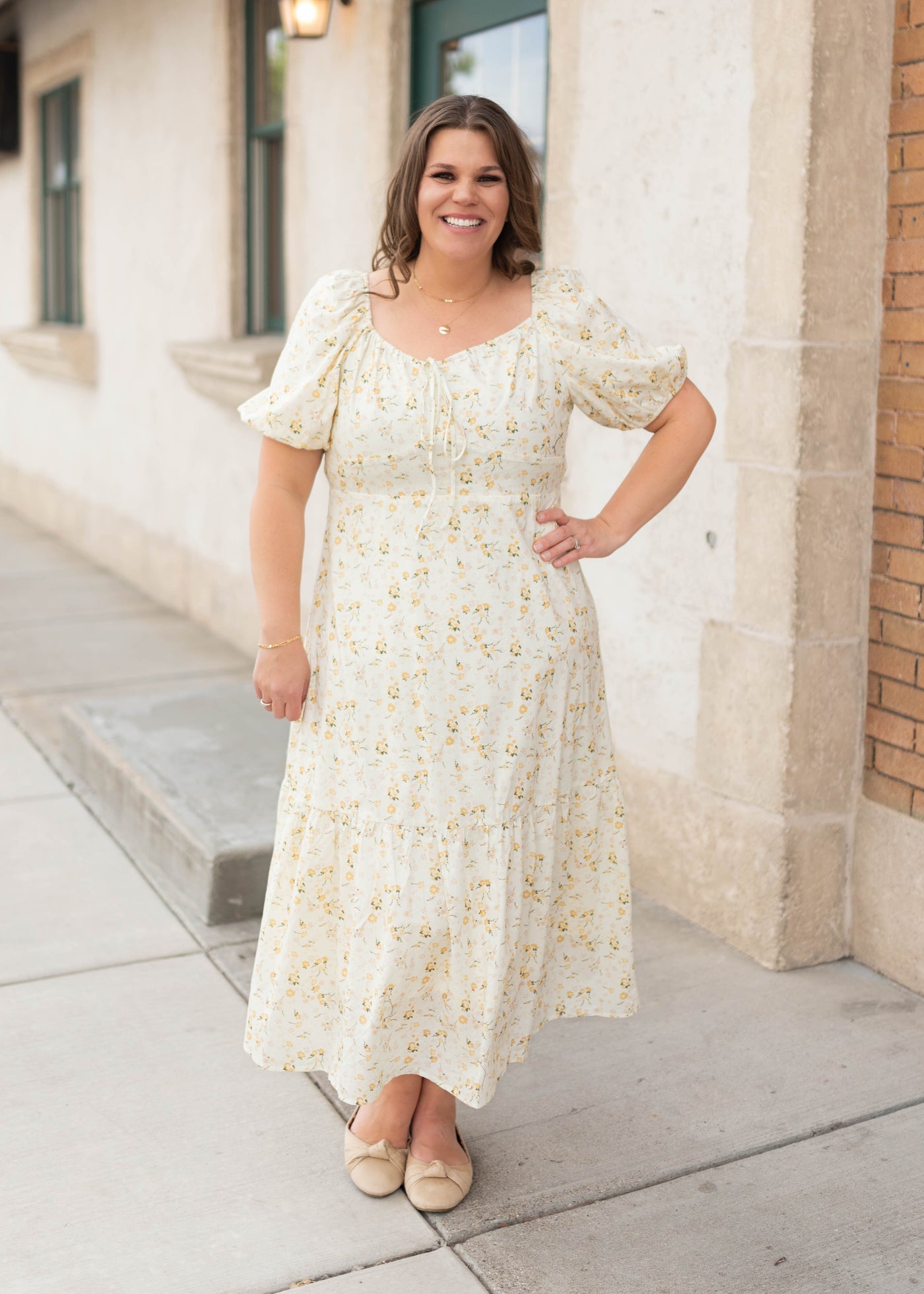 Haley Pale Yellow Floral Corset Waist Dress
