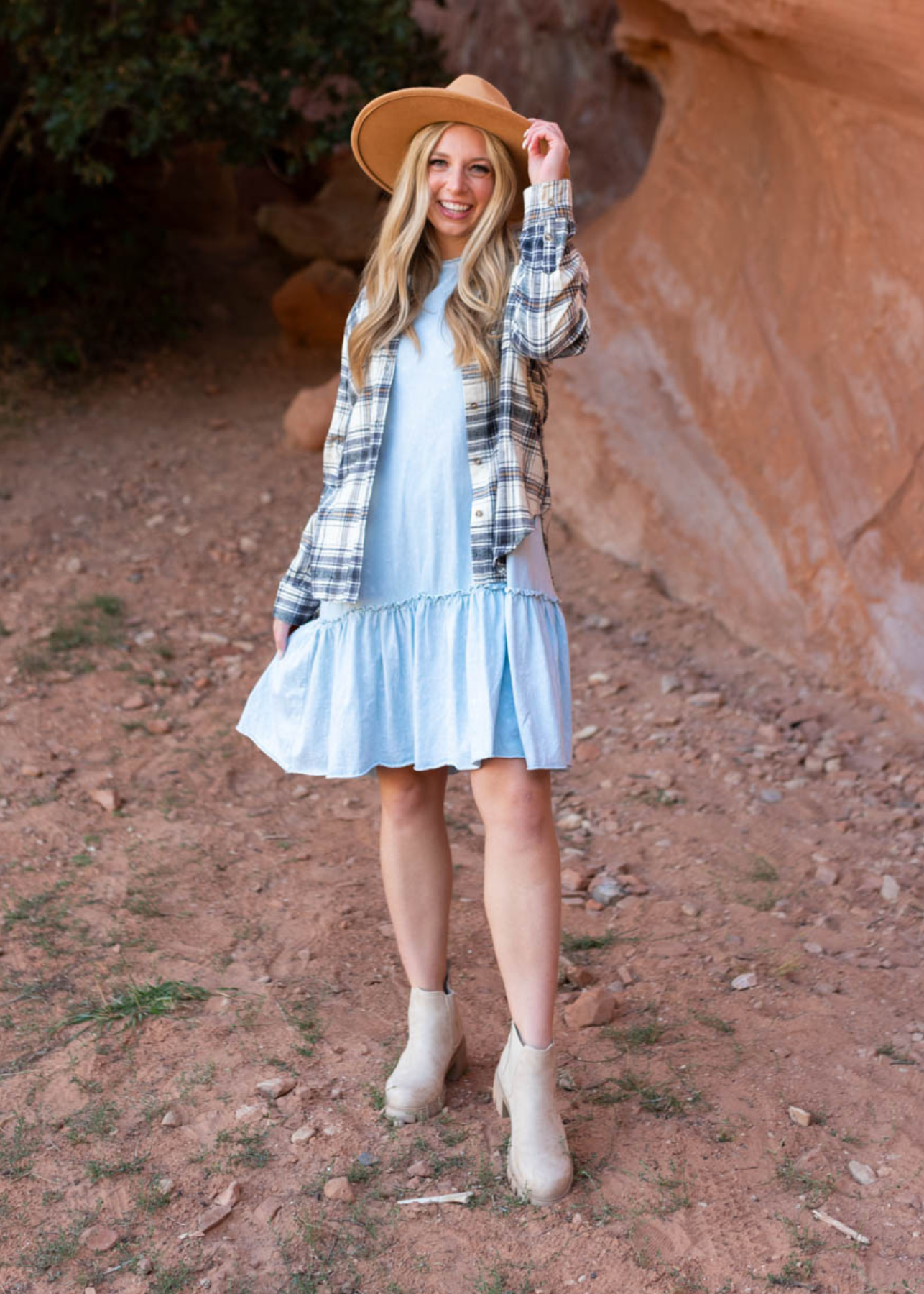 Knee length sky blue dress, shirt not included