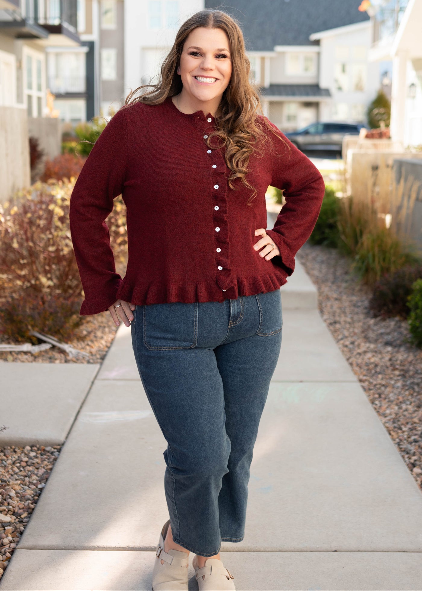 Harper Burgundy Ruffle Cardigan