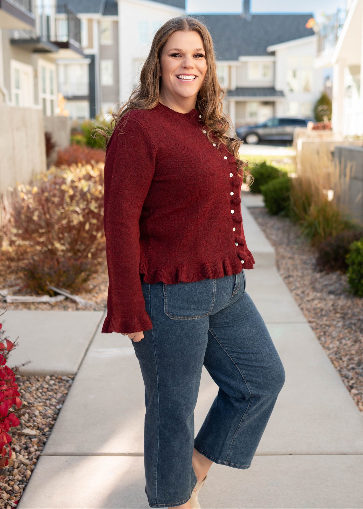 Harper Burgundy Ruffle Cardigan