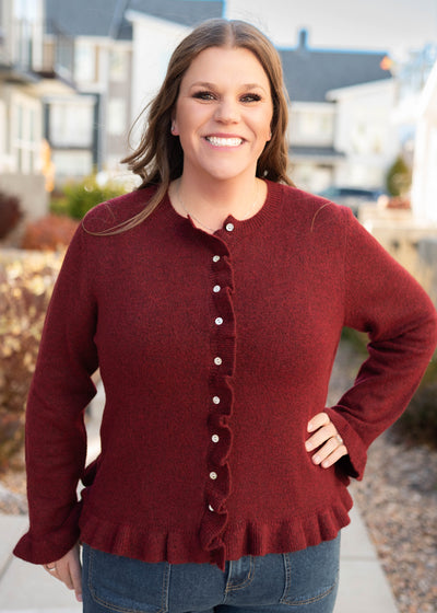 Harper Burgundy Ruffle Cardigan