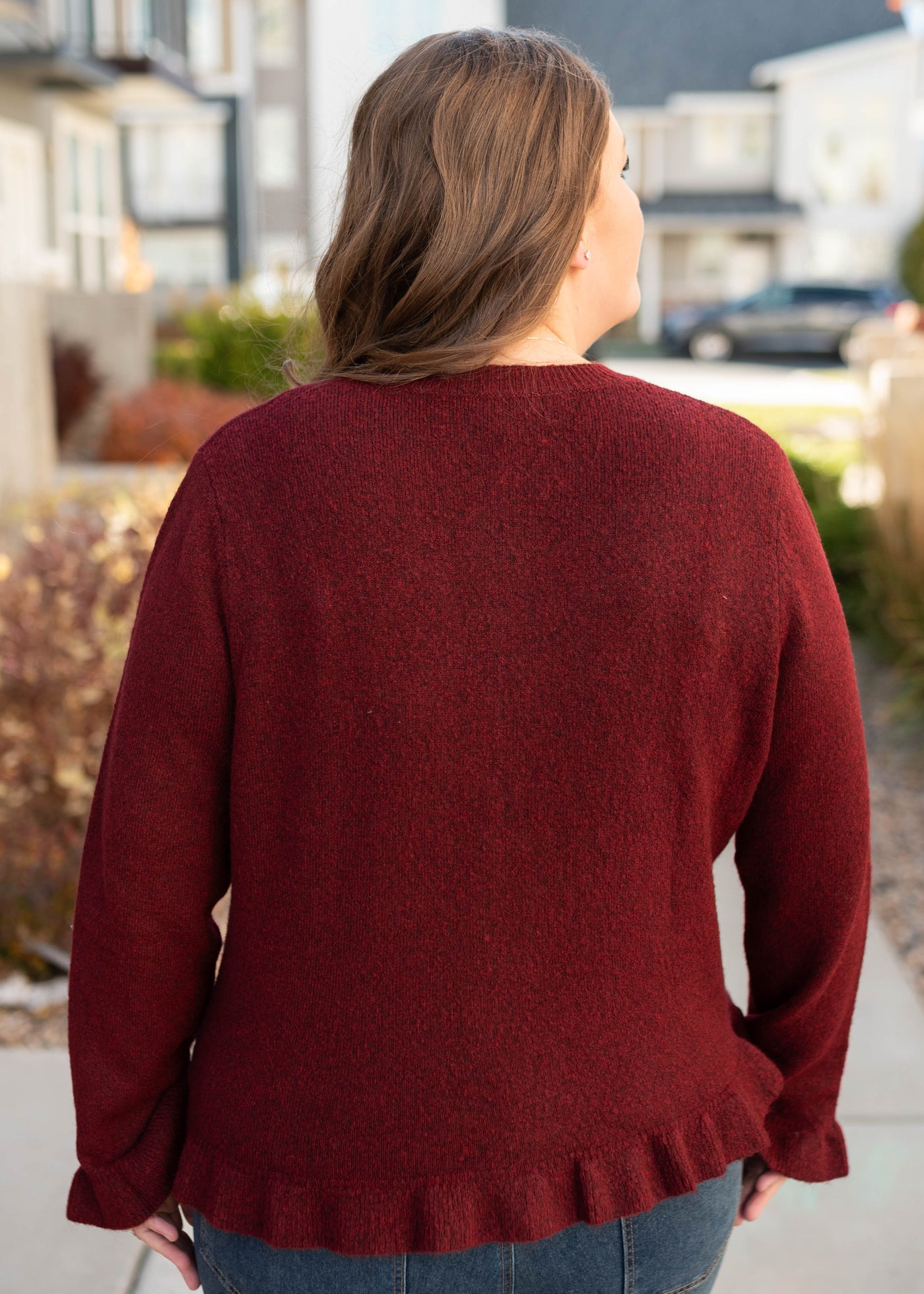 Harper Burgundy Ruffle Cardigan