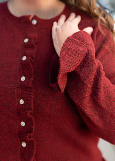 Harper Burgundy Ruffle Cardigan