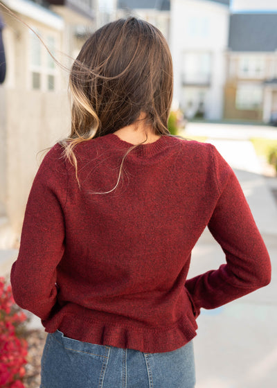 Harper Burgundy Ruffle Cardigan
