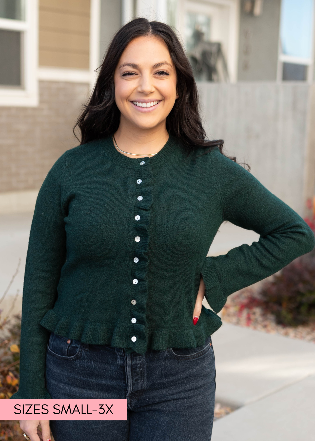 Harper Green Ruffle Cardigan