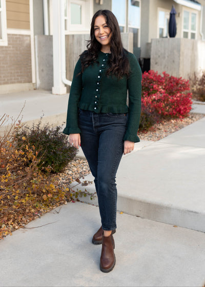 Harper Green Ruffle Cardigan