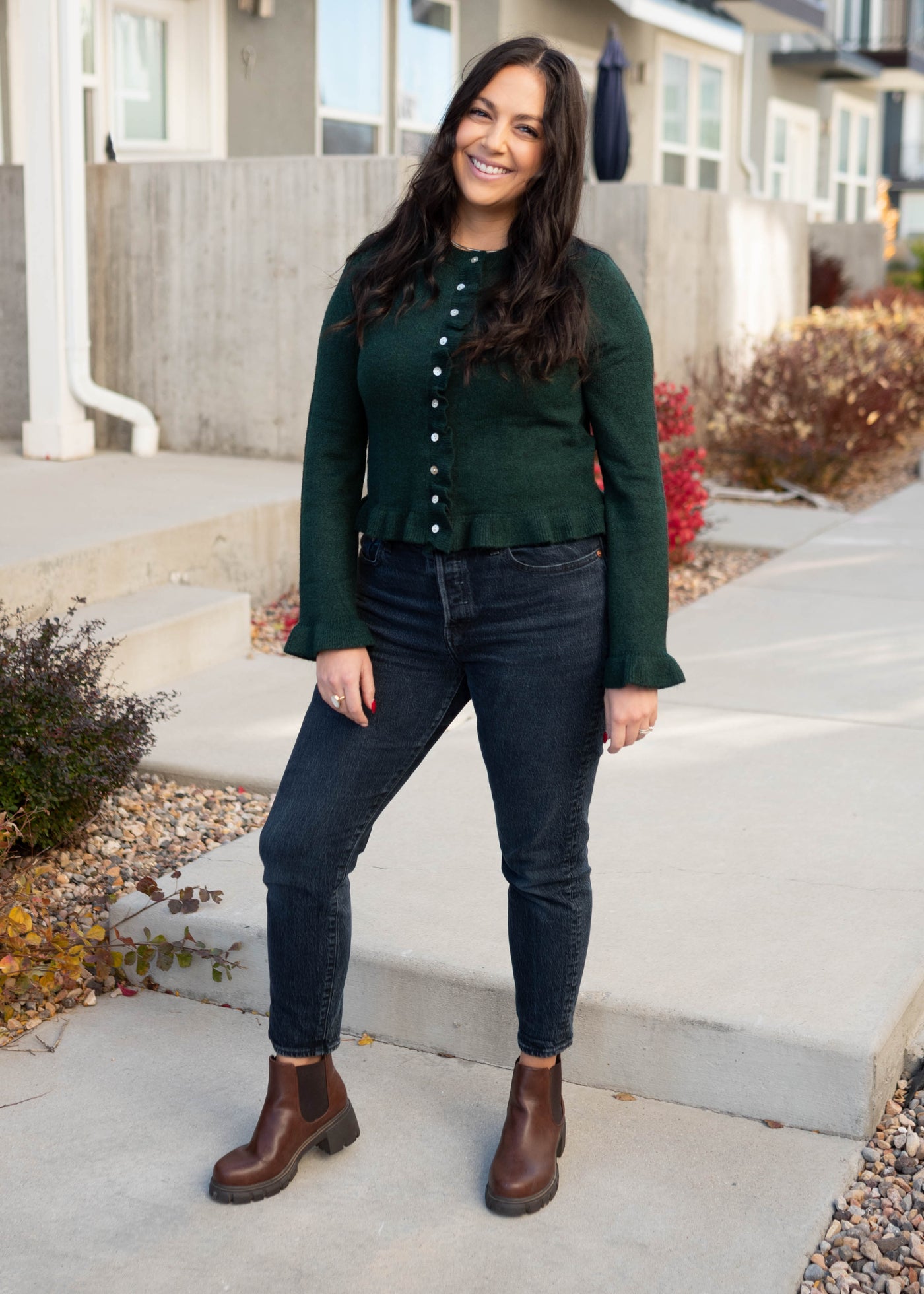 Harper Green Ruffle Cardigan