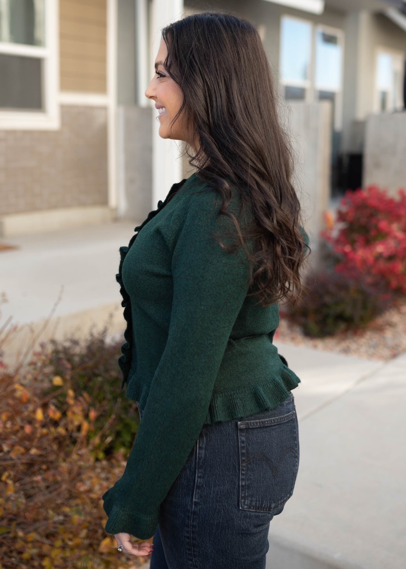 Harper Green Ruffle Cardigan