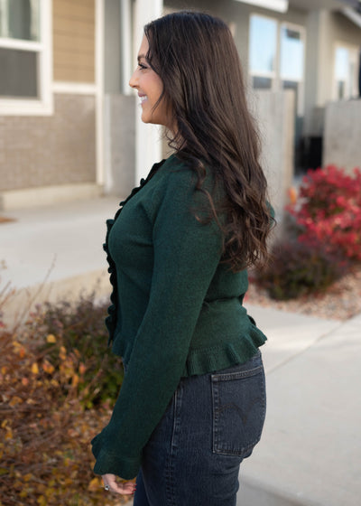 Harper Green Ruffle Cardigan