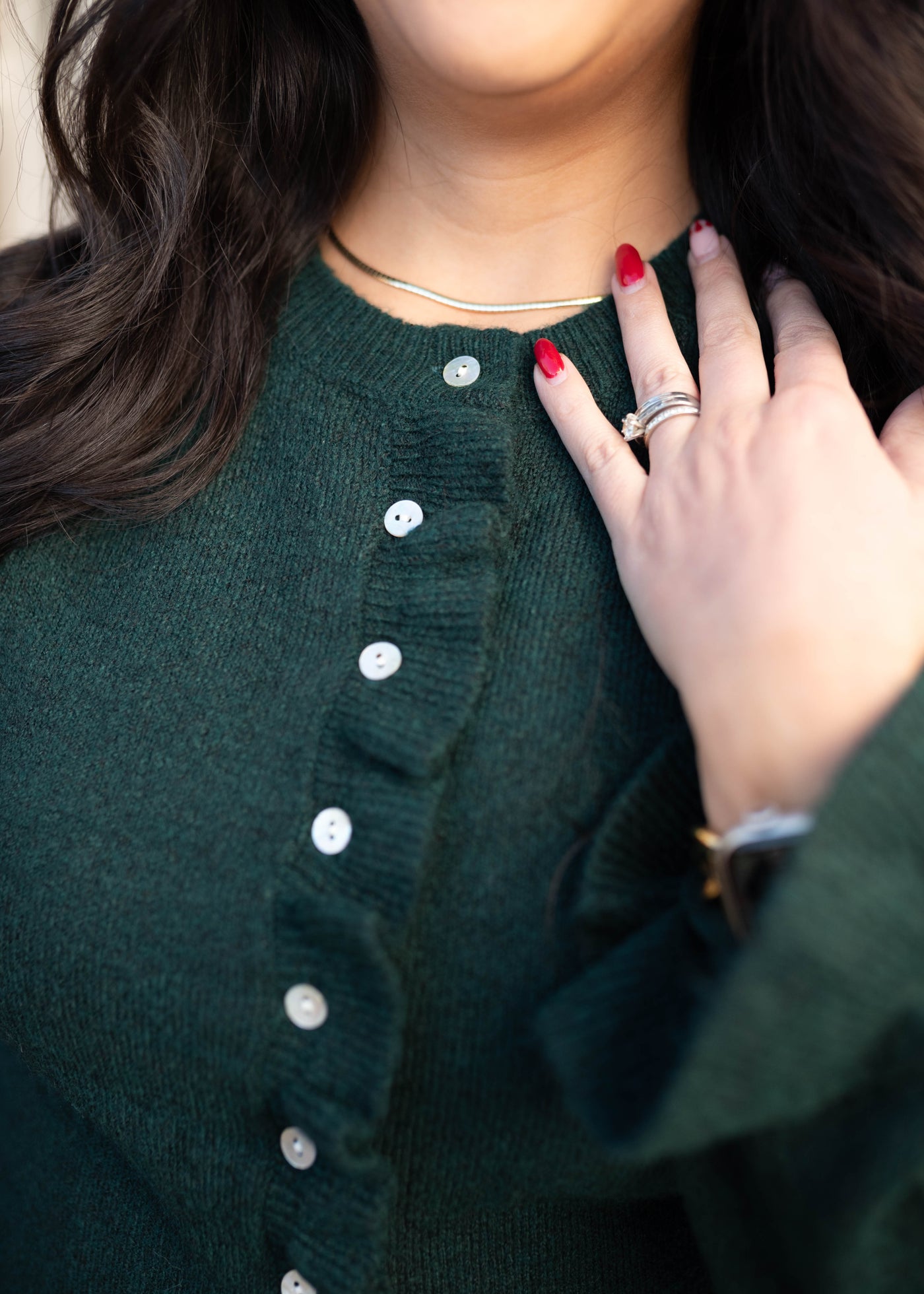 Harper Green Ruffle Cardigan