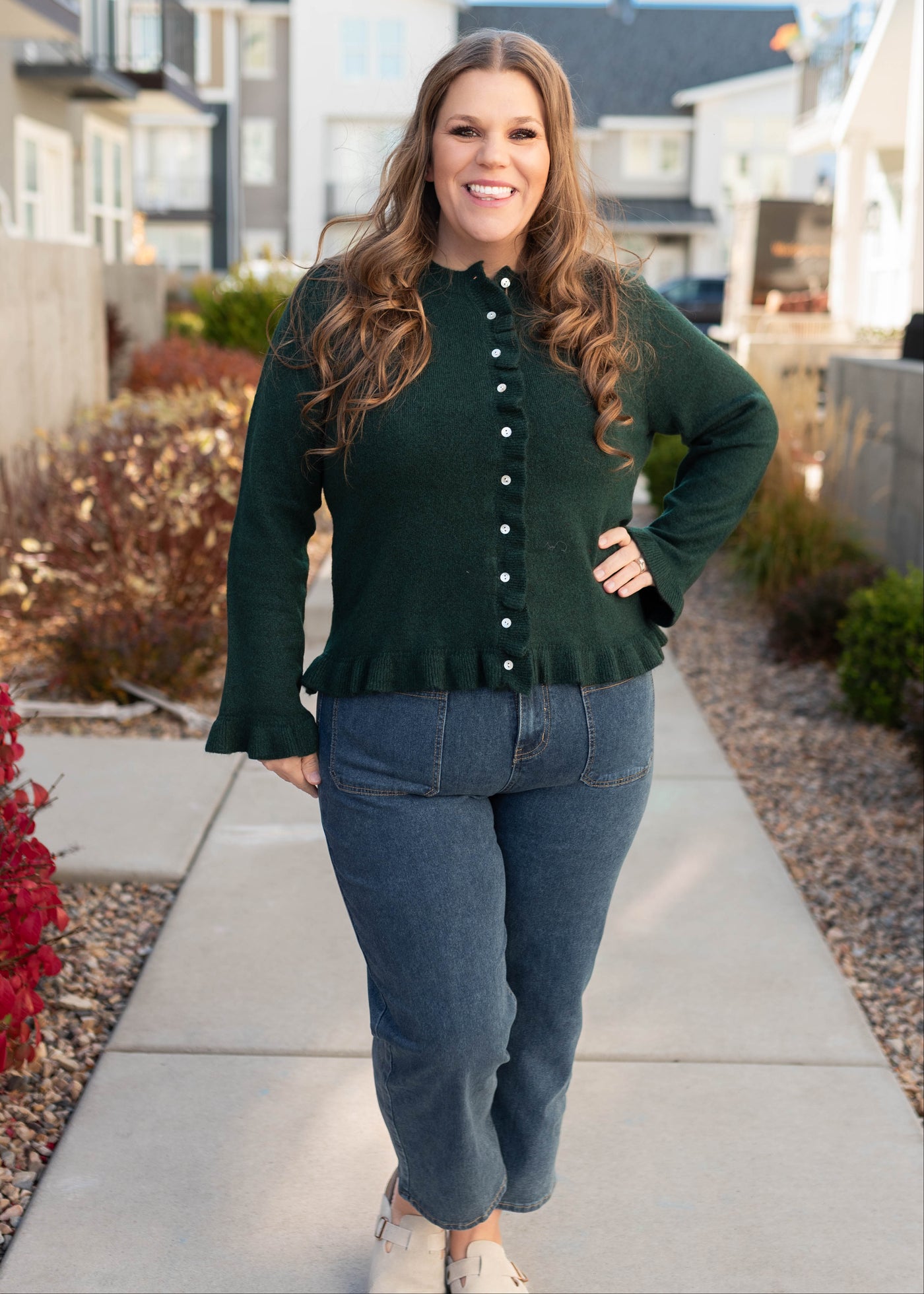 Harper Green Ruffle Cardigan