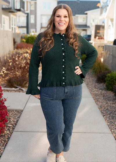 Harper Green Ruffle Cardigan