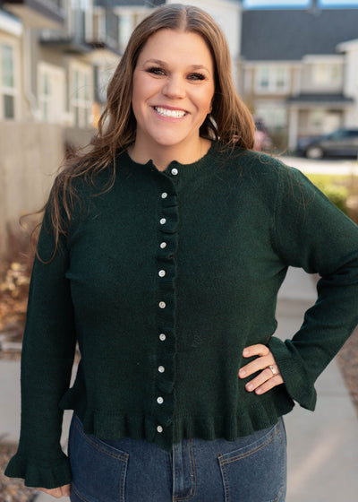 Harper Green Ruffle Cardigan
