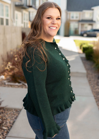 Harper Green Ruffle Cardigan