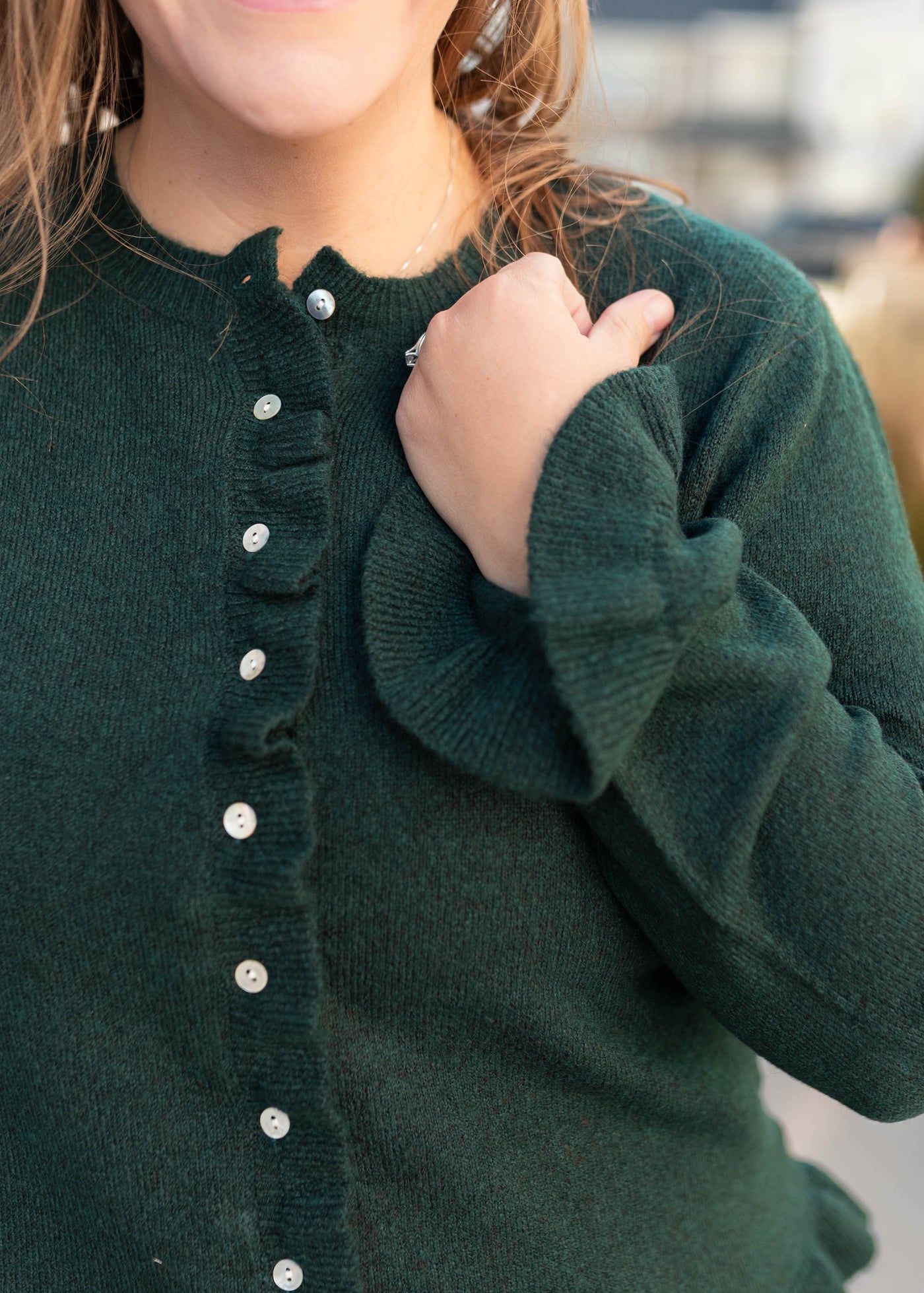 Harper Green Ruffle Cardigan