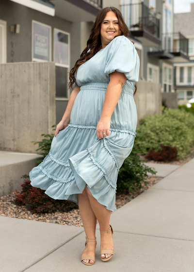 Plus size of a fench blue dress