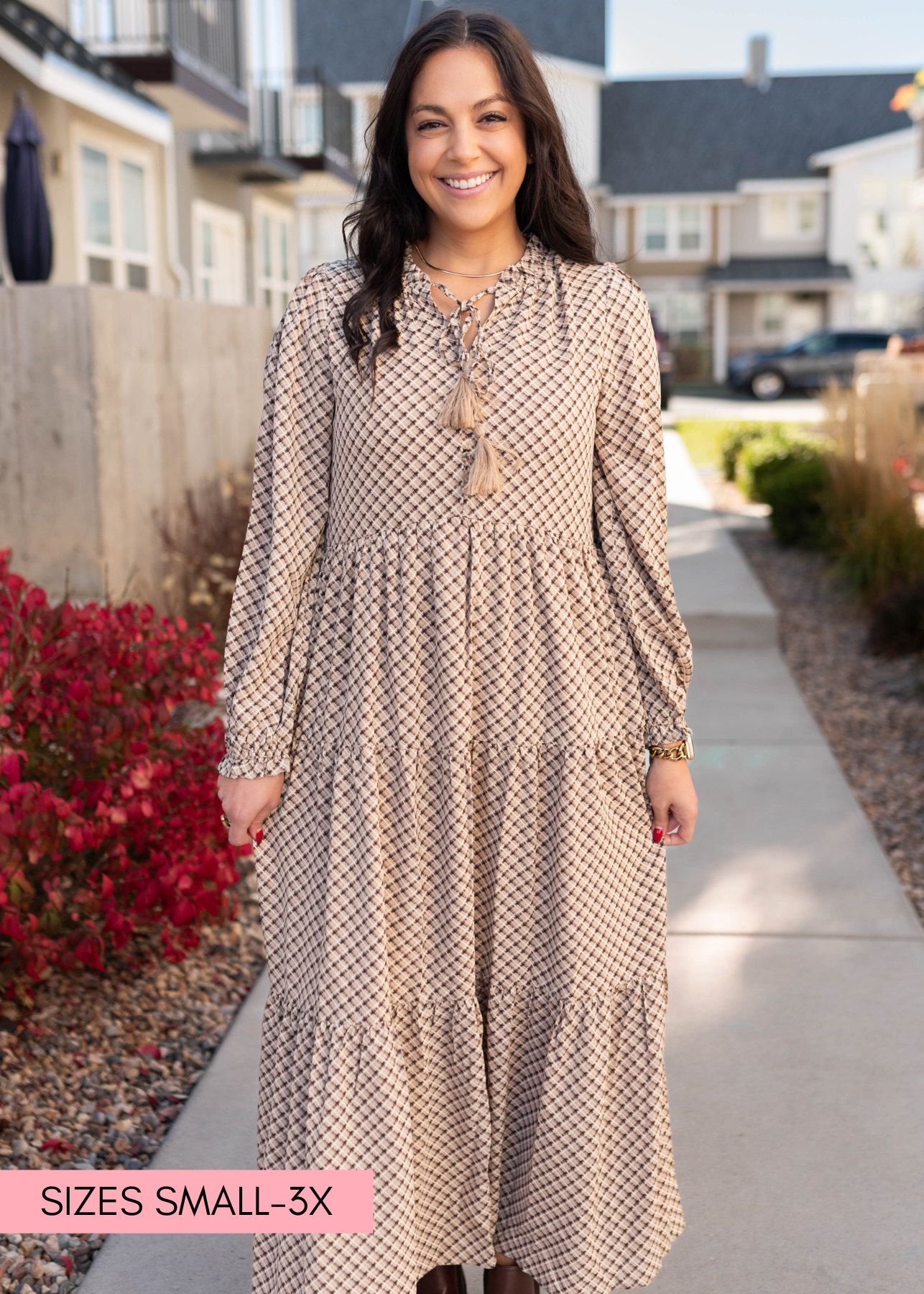 Hazel Taupe Patterned Dress