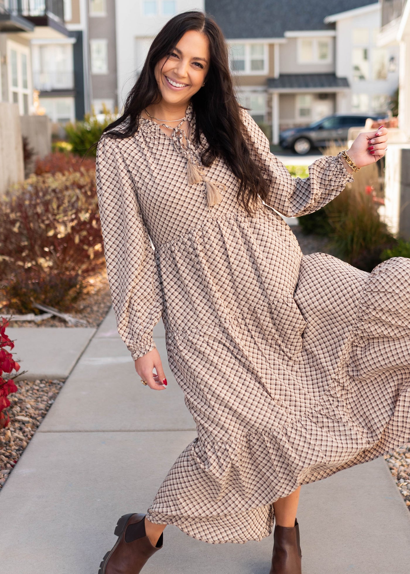 Hazel Taupe Patterned Dress