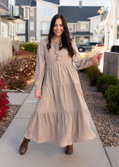 Hazel Taupe Patterned Dress