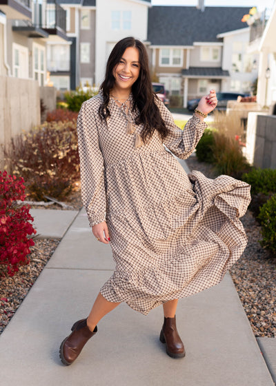Hazel Taupe Patterned Dress