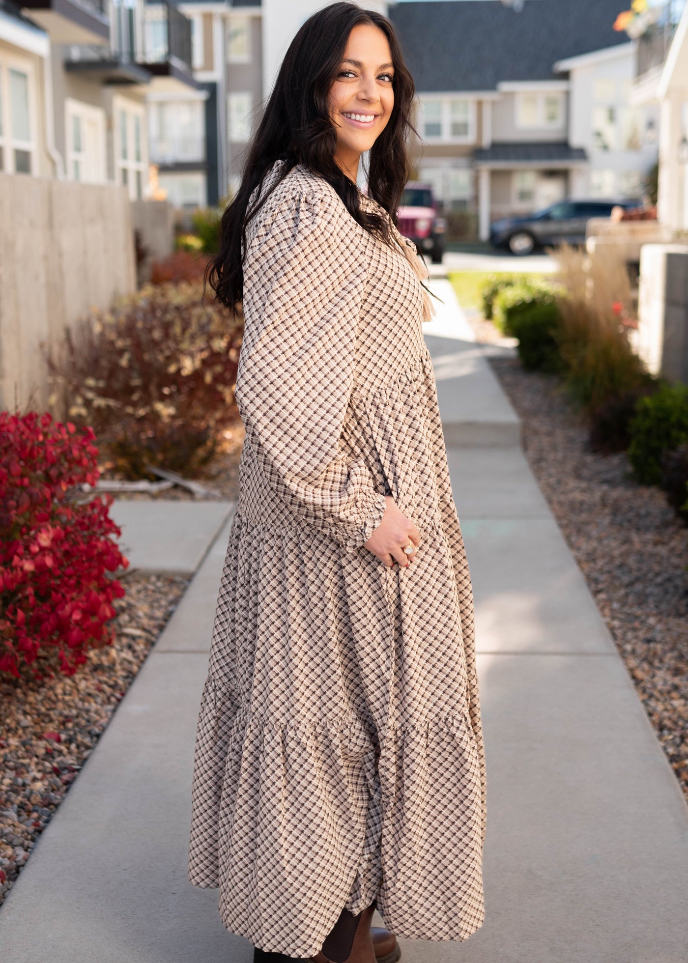 Hazel Taupe Patterned Dress