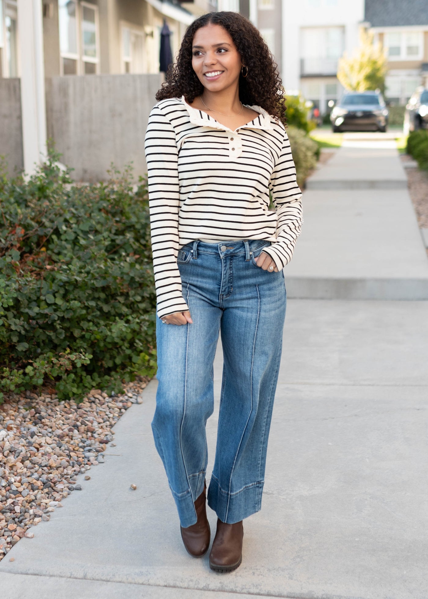 Heather Black Stripe Top