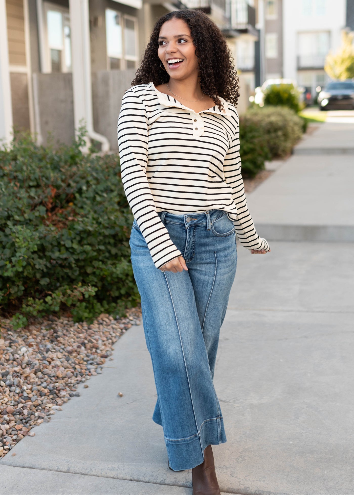 Heather Black Stripe Top