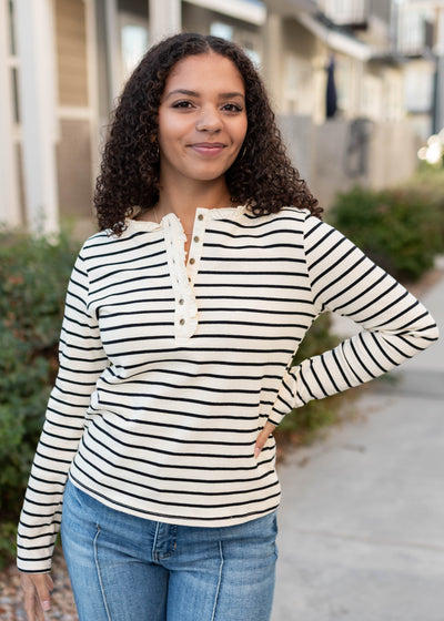 Heather Black Stripe Top