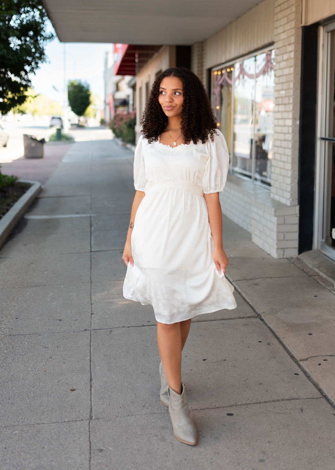 Heather Ivory Lace Patterned Mini Dress | Lena Layne