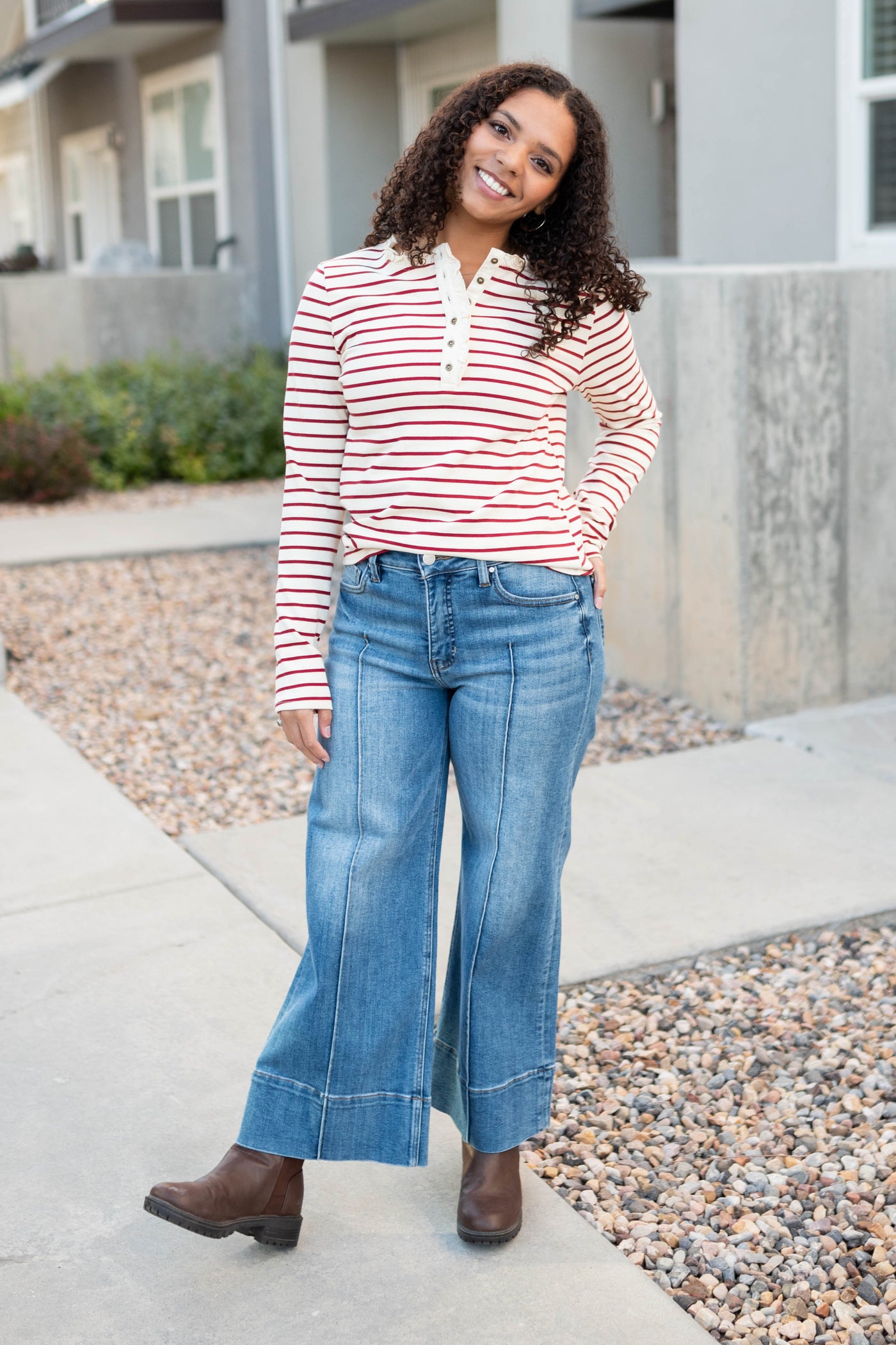 Heather Red Stripe Top