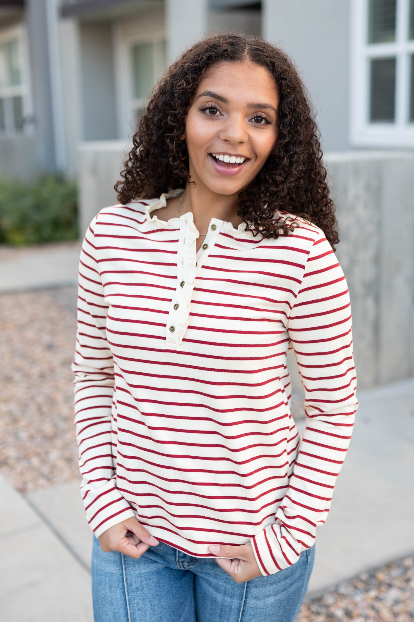 Heather Red Stripe Top