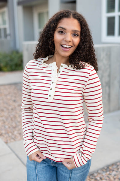 Heather Red Stripe Top