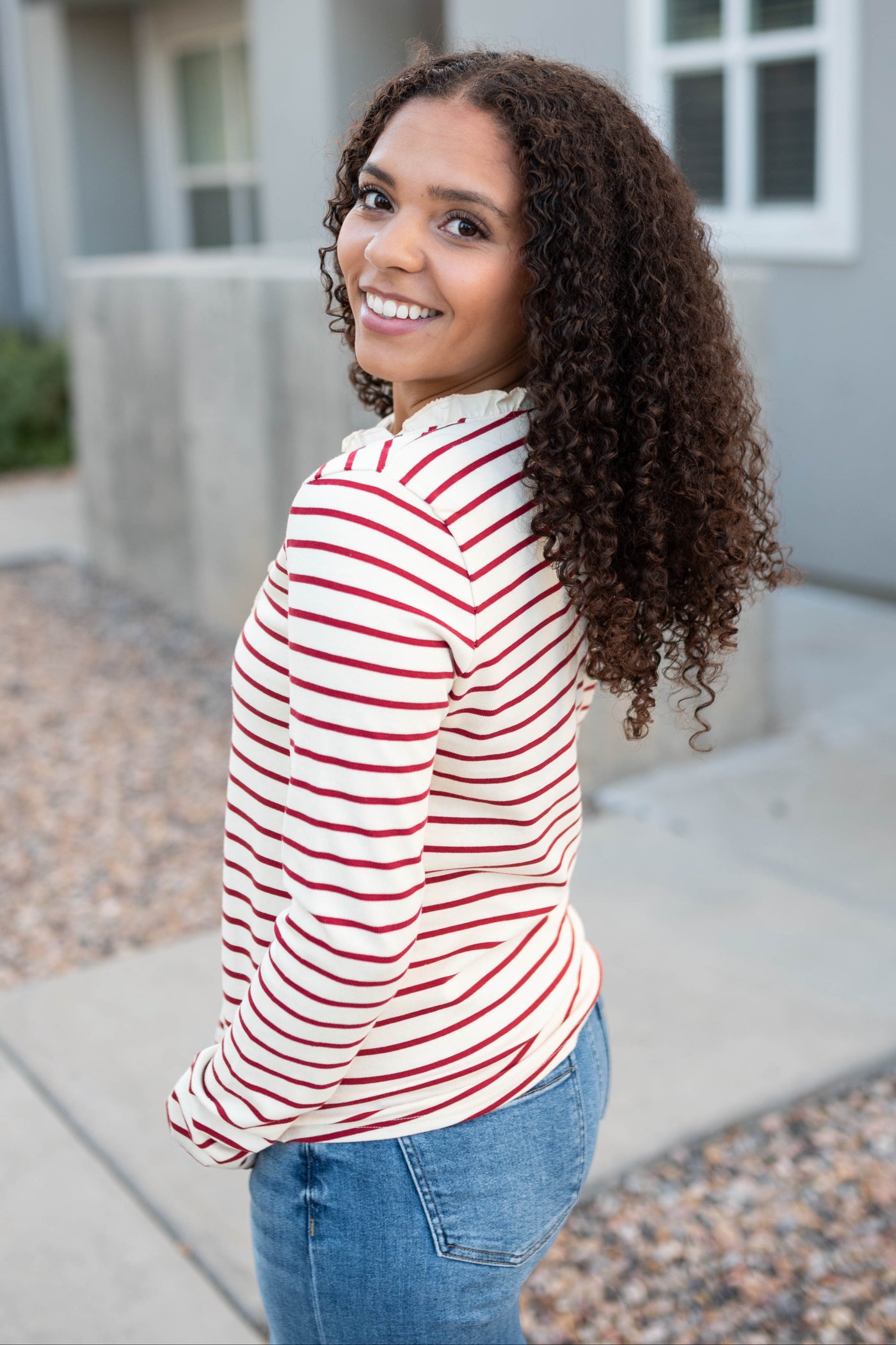 Heather Red Stripe Top