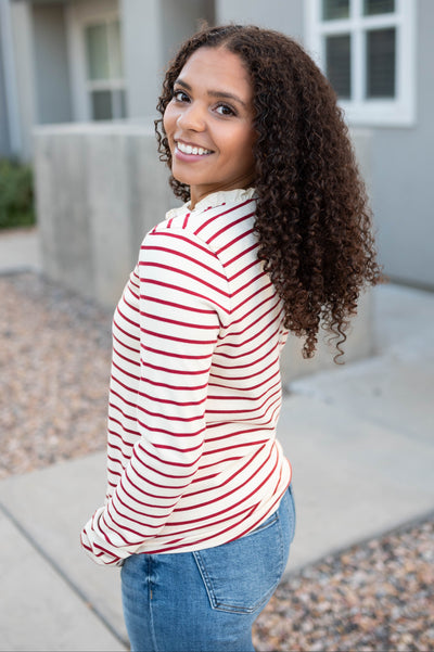 Heather Red Stripe Top
