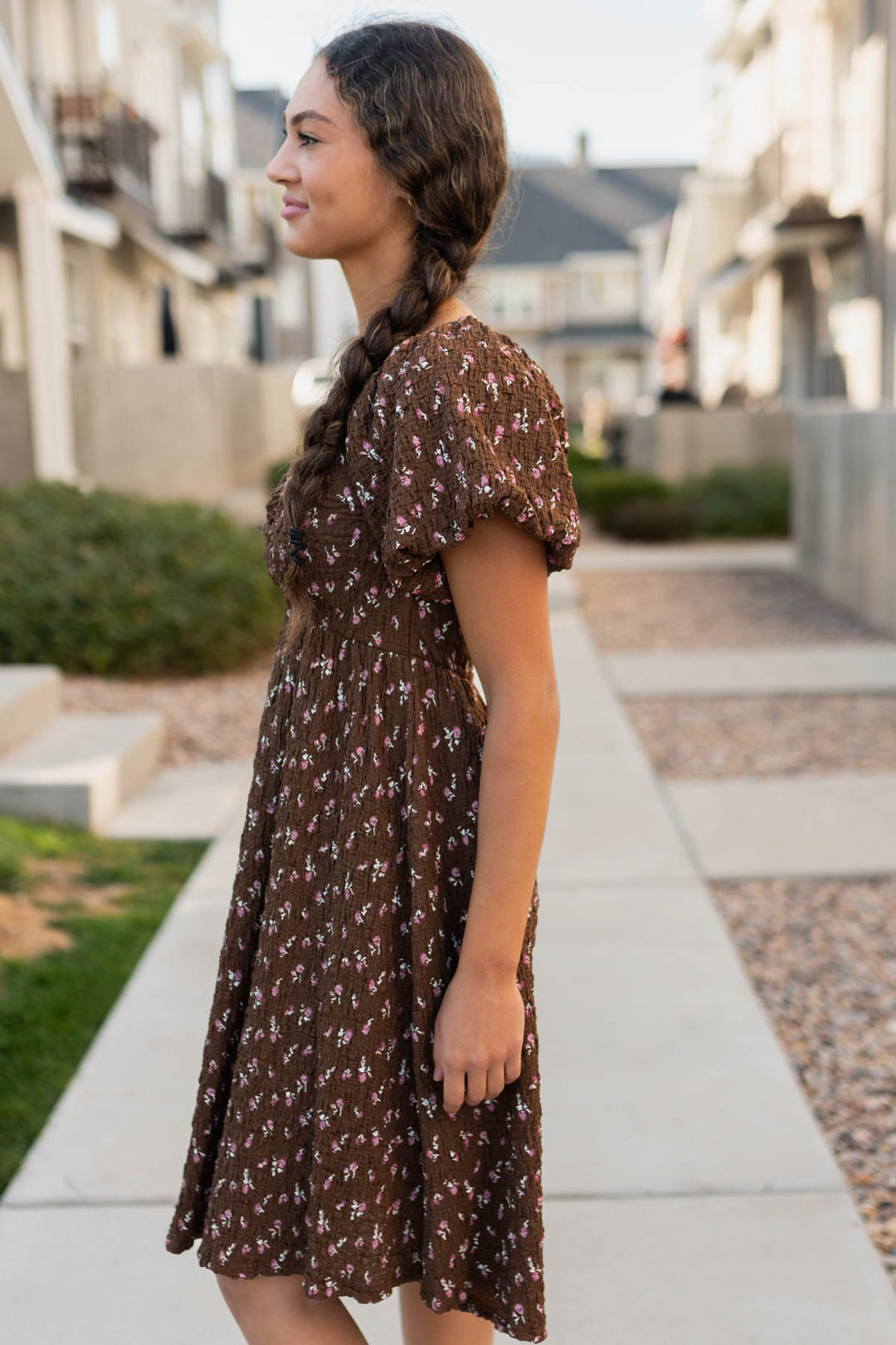 blue dress for baby girl Chocolate Brown Floral Print Maxi Dress - All Dresses main image 1