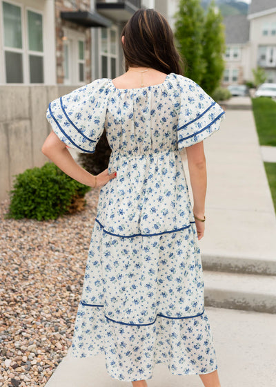 Back view of the cream floral pattern dress