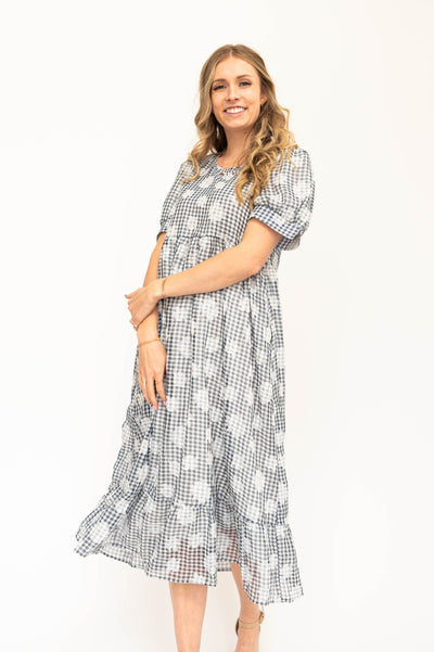 Navy dress with short sleeves