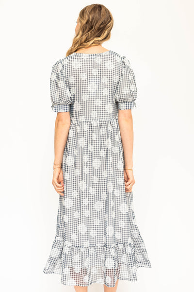 Back view of a navy dress