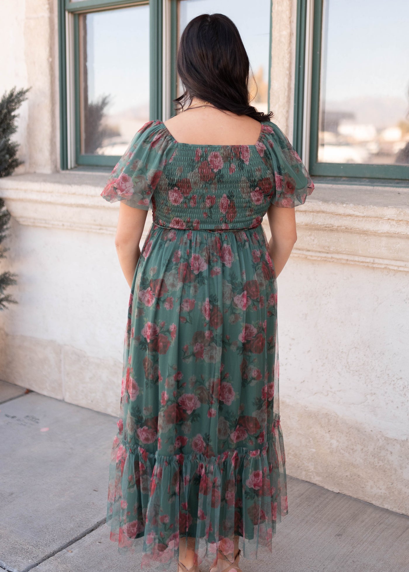 Back view of the green tulle dress