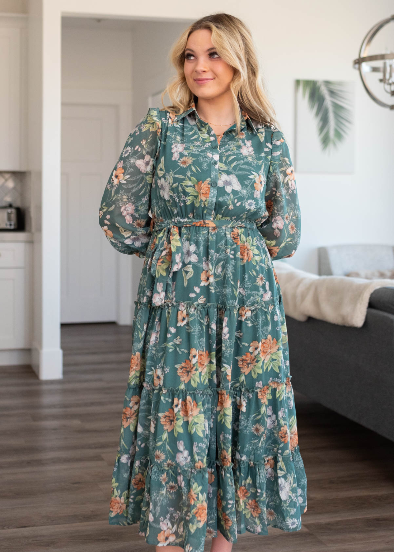 Dark green floral dress