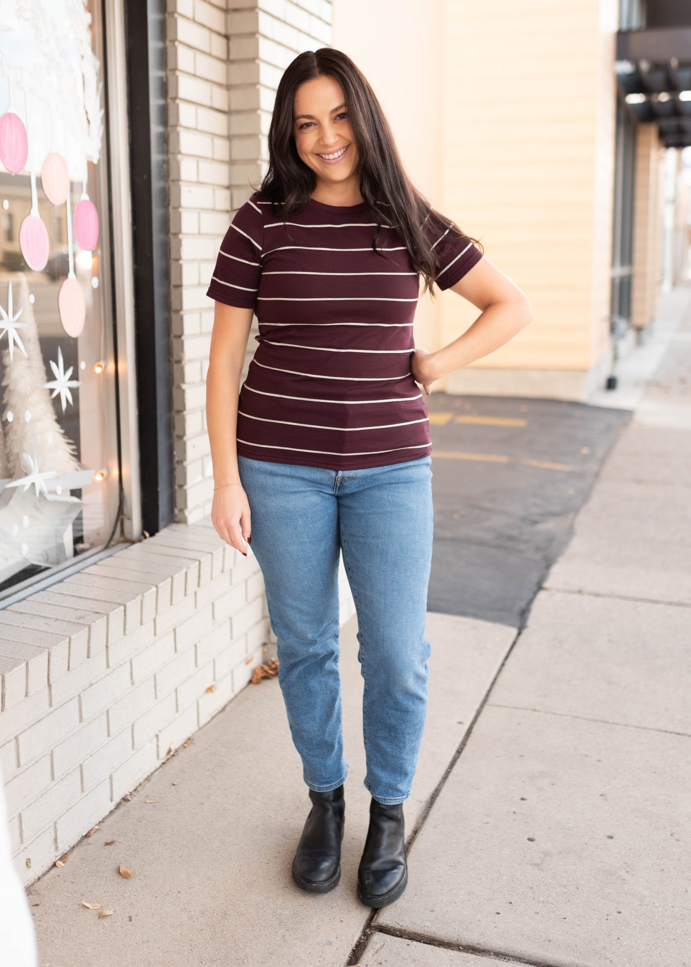 Isla Burgundy Stripe Top