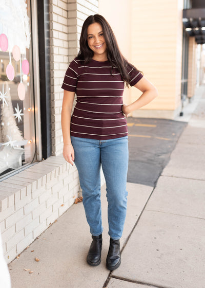 Isla Burgundy Stripe Top