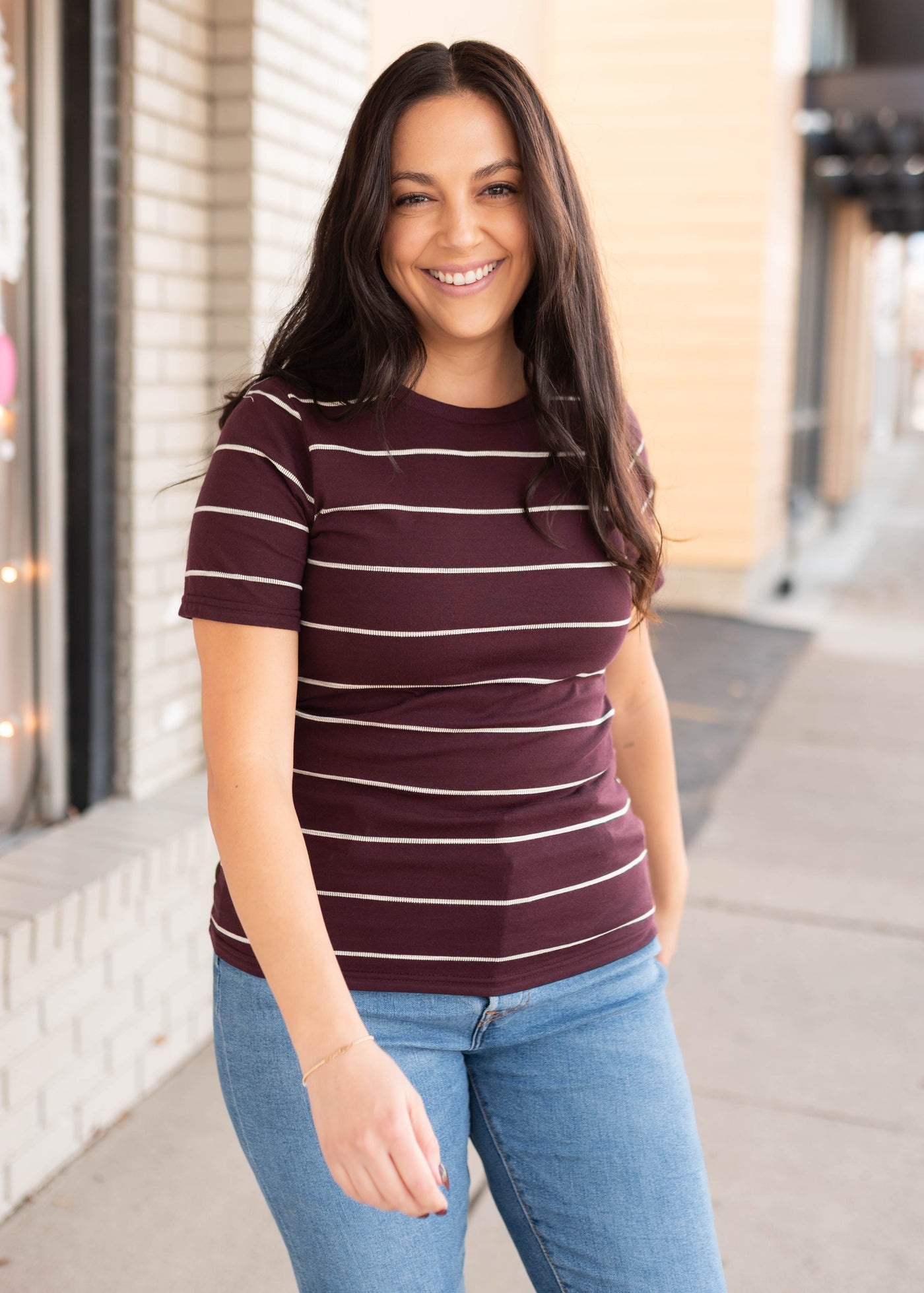 Isla Burgundy Stripe Top