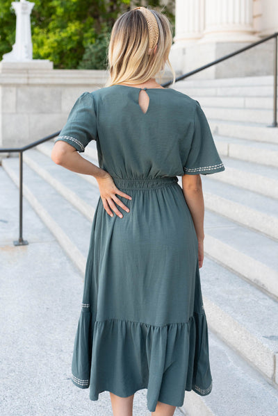 Back view of the jade embroidered dress