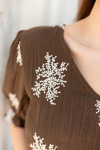 Close up of the fabric on the chocolate dress