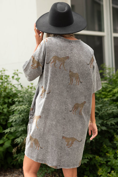 Back view tiger charcoal dress