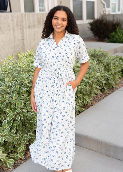 White floral buttondown dress