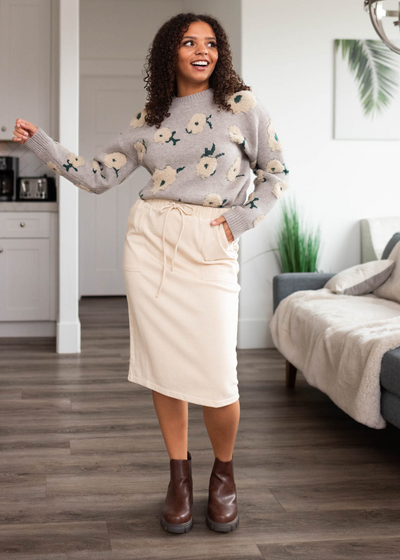 Oatmeal knit skirt with elastic waist