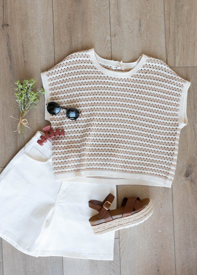 Flat layout view of the white denim bermuda shorts